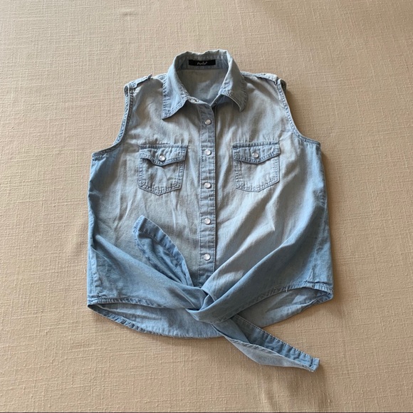 Papaya Tops - Denim Sleeveless Tie-hem Top